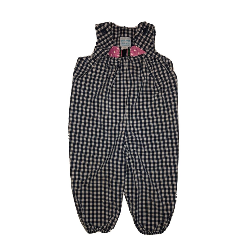 Chez Ami Patsy Aiken Girls 3 Overalls 3T Blue Check Sleeveless Pink Bow